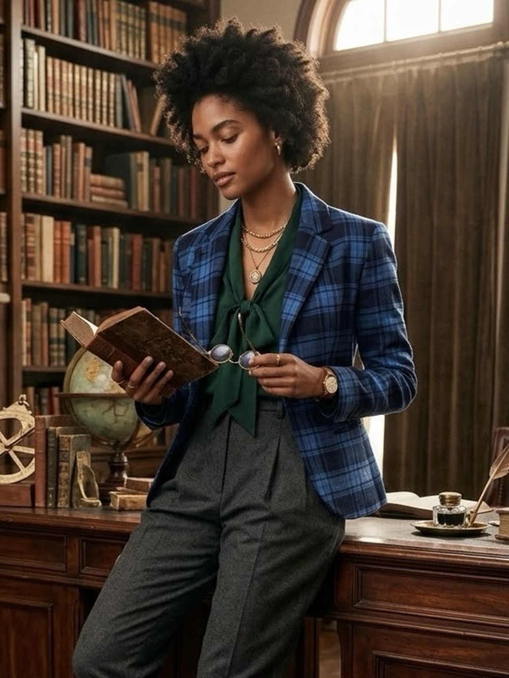 Merona Tailored Ravenclaw Dark Academia Blue Plaid Women's Blazer Coat 6